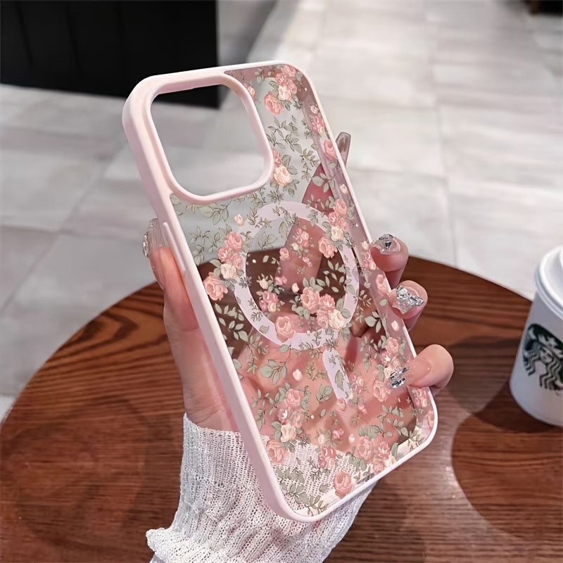 Clear Shockproof Bumper Case - Pink Tiny Rose Clear Magnetic Phone