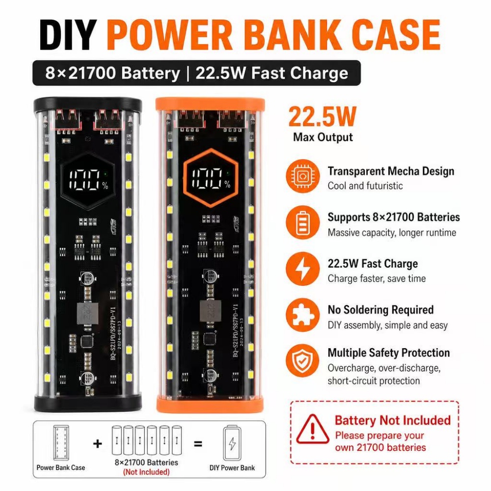 8*21700 Battery Case 22.5W Fas - Power Banks ulasan dan harga